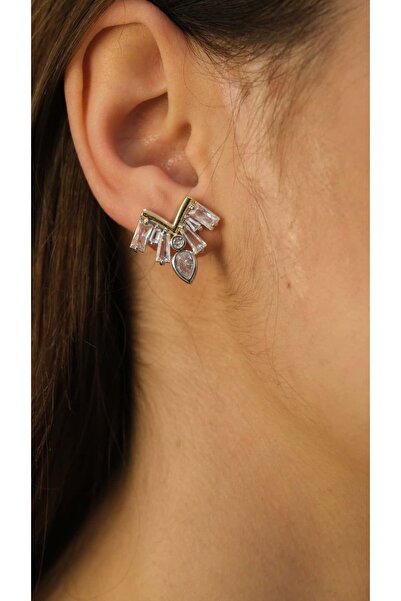 Jerie V Model Zircon Stone Detailed Earrings