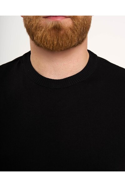 TerziAdemAltun Italian Style S Slim Fit Crew Neck Knitwear T-Shirt Black T13141