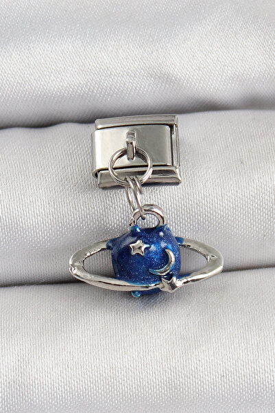 Skygo 316L Steel Dangle Saturn Model Silver Color Nomination Charm - Tj-Bc1470