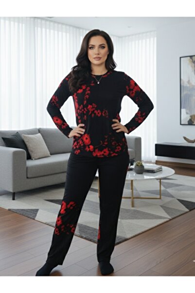 ÇAĞ MODA Viscose Knitted Crew Neck Long Sleeve Pants Pajama Set