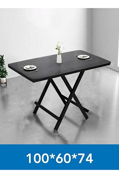 Taimi Folding Dining Table 100x60x74cm with Wooden Top & Metal Legs, Portable Table with a Modern Black