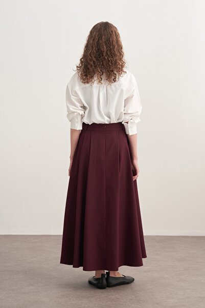 EBU Prive Women's Gabardine Double Pleated Skirt Plum