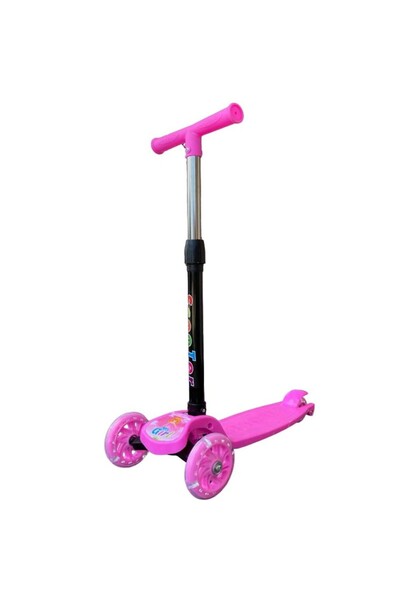 PROCART Children's scooter, foldable, 3 wheels with multi-colored LED lights, adjustable height, pink