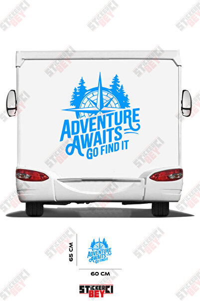 STİCKERCI BEY ملصق مركبة التخييم مع تصميم بوصلة وعبارة 'المغامرة تنتظر، اذهب ...