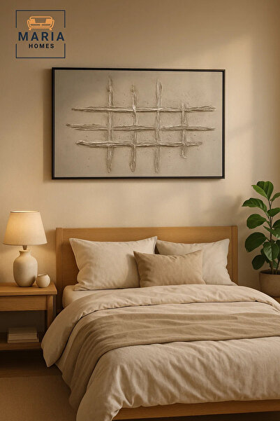 MARIA HOMES لوحة جدارية شبكية فضية منقوشة - ديكور تجريدي عصري بسيط لغرفة المع...