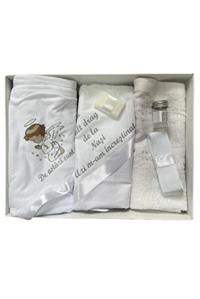 Paperla Trusou de botez, 6 piese Ingeras imprimat, alb