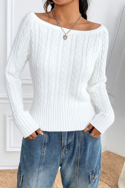 Sea Style Saç Örgü Dokulu Fit Triko Kazak