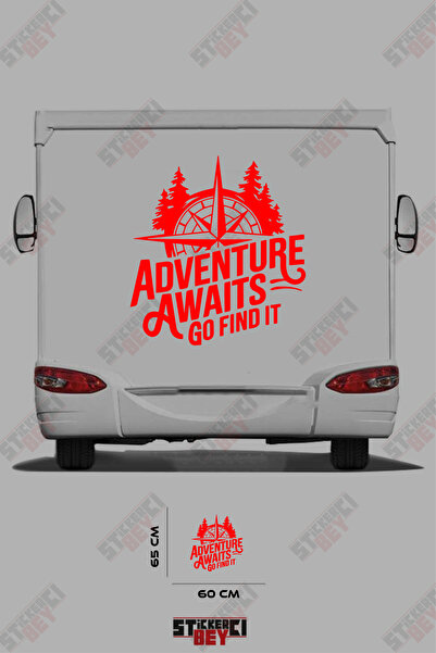 STİCKERCI BEY ملصق مركبة التخييم مع تصميم بوصلة وعبارة 'المغامرة تنتظر، اذهب ...