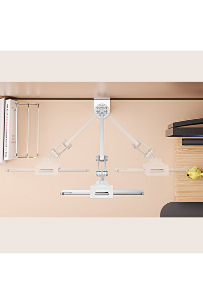 OEM Universal professional metal tablet holder, 2-segment mechanical arm, 360° rotation, White