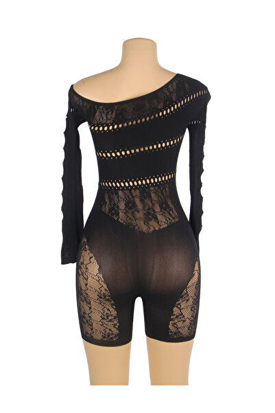 Lingerie and Fashion Style Long-Sleeved One Shoulder Sexy Mesh Bodystocking