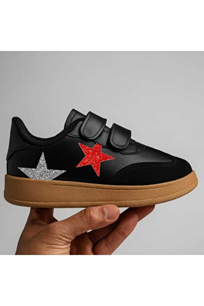 amazoondesing Pantofi sport pentru fete Silver and Red Star cu imprimeu cu bandă
