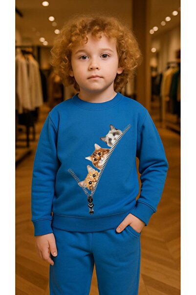 playwear Παιδικό Φούτερ Σετ με στάμπα LONG CAT για Κορίτσια και Αγόρια με λαι...