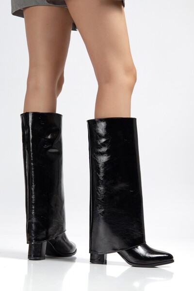 Zerenyus Willian Premium Black Shiny Heeled Non-Removable Boots