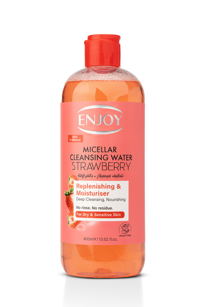 Enjoy Micellar Cleansing Water with Strawberry 400 ml – Gentle & Hydrating Makeup Remover.
