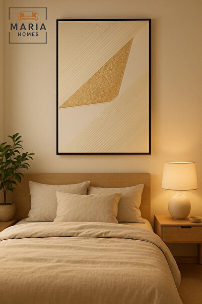 MARIA HOMES White and Gold Geometric Textured Wall Art – Modern Luxury Abstract Decor for Home &100*150CM