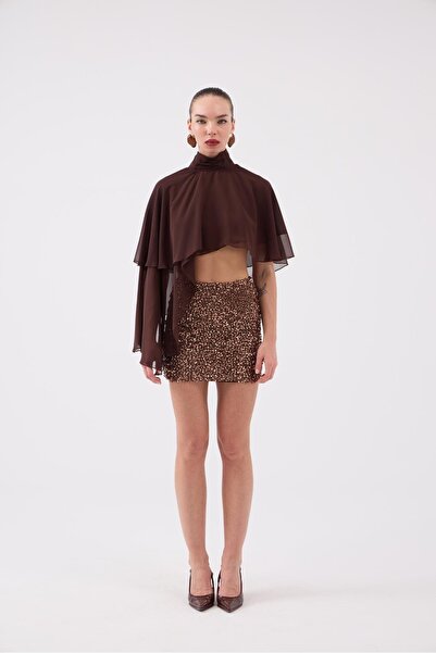 HOLLY LOLLY Sequined Mini Harley Skirt Brown