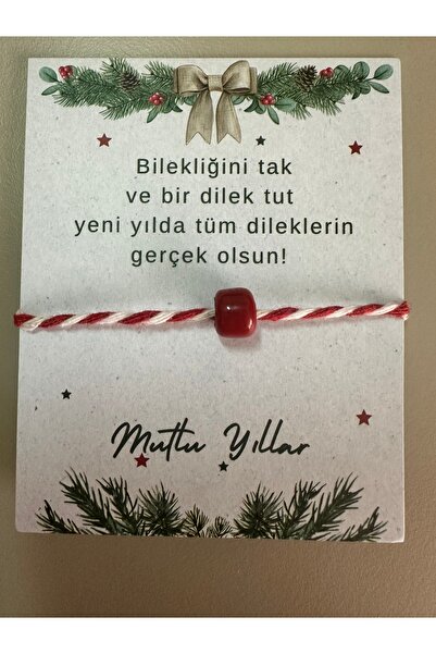 Marteniçka Yeniyıl yılbaşı hediyelik kırmızı boncuklu ayarlanabilir bileklik