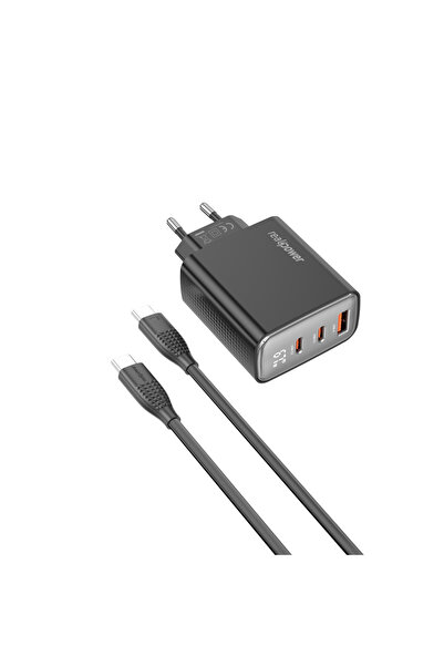 realpower GaN 67W USB-C1,C2,A dijital göstergeli kablo set siyah (USB-C-USB-C...