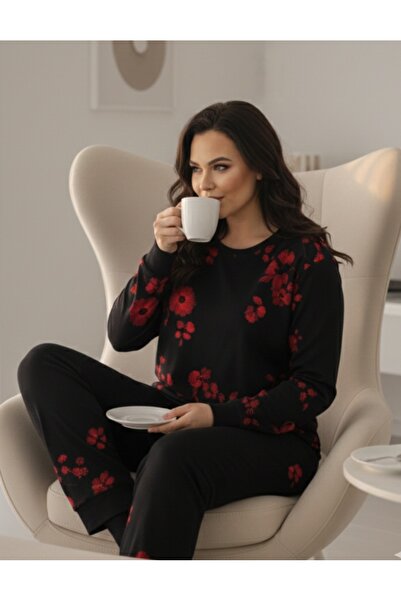 ÇAĞ MODA Viscose Knitted Crew Neck Long Sleeve Pants Pajama Set