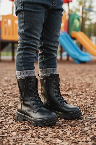 AYAKMOD Black Leather Inside Fleece Non-Slip Sole Girls' Boots G-1001 F Frmr