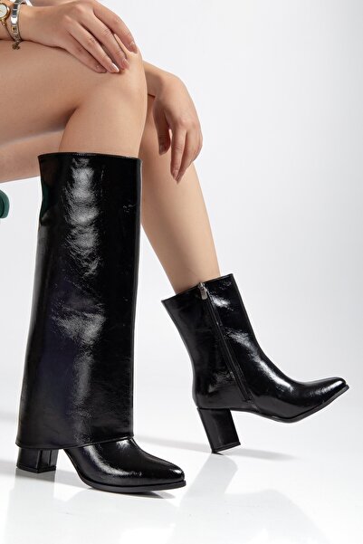 Zerenyus Willian Premium Black Shiny Heeled Non-Removable Boots