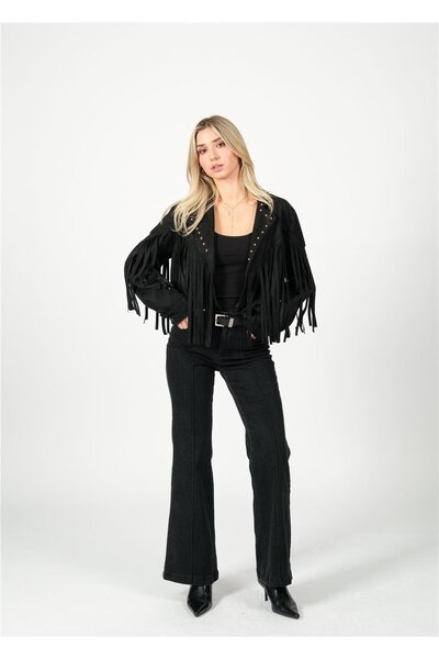 NIXIE COLLECTION Siyah Süet Püsküllü Ceket