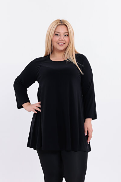 HELVEYS Şık ve Rahat Klasik Tarz Bisiklet Yaka Uzun Kollu Esnek Likralı Sendy Büyük Beden Bluz 5010