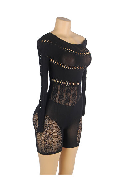 Lingerie and Fashion Style Long-Sleeved One Shoulder Sexy Mesh Bodystocking
