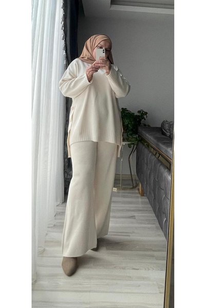Sara Deluxe Yandan Buttoned Knitwear Set