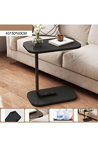 Taimi Modern coffee table | C-shaped side table with a black wooden top and black metal frame, 63x30x45 cm