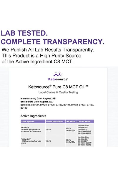 Generic زيت MCT C8 الممتاز (زجاجة ٥٠٠ مل) - حمض الكابريليك النقي بنسبة ٩٩.٨٪ | Ketosource
