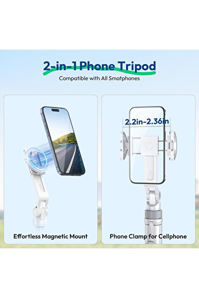 ulanzi TT88 Magnetic Tripod 57" Extendable Selfie Stick w/ Remote, 2-in-1 Phone Clip, Dual Cold Shoe