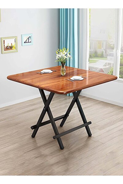 Taimi Folding Dining Table 80x80x74cm with Wooden Top & Metal Legs, Portable Table with a Modern Brown