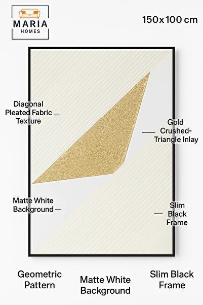 MARIA HOMES White and Gold Geometric Textured Wall Art – Modern Luxury Abstract Decor for Home &100*150CM