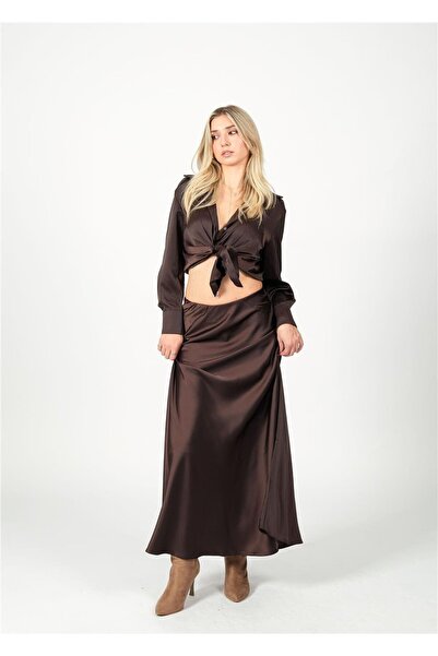 NIXIE COLLECTION Acı Kahve Saten Etek