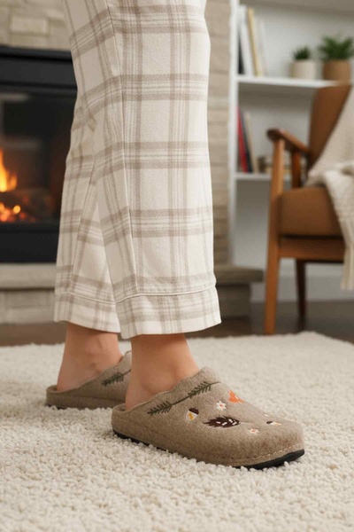 AYAKMOD Camel Felt Anatomical Women's House Slippers K-9561 Z