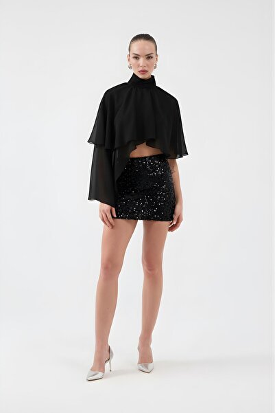 HOLLY LOLLY Sequined Mini Harley Skirt Black