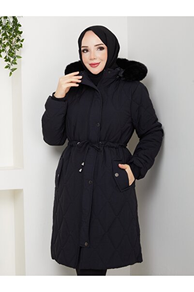 Moda İncir 100cm Baklava Patterned Kri̇nkil Fabric Coat