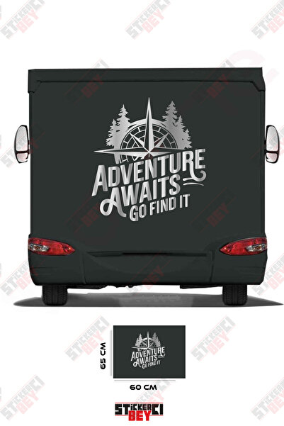 STİCKERCI BEY ملصق مركبة التخييم مع تصميم بوصلة وعبارة 'المغامرة تنتظر، اذهب ...