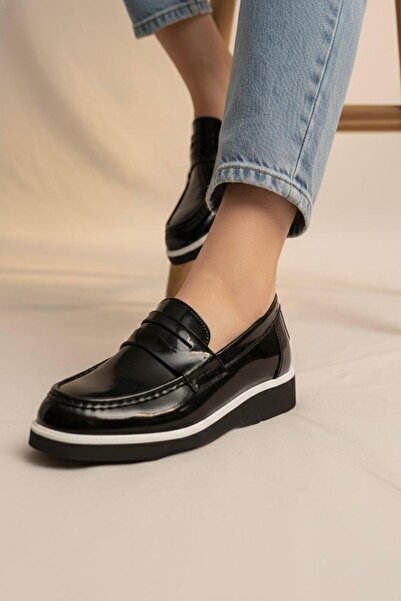 marinarosse Women's Marcella Black Patent Leather Casual Flat Loafer Shoes