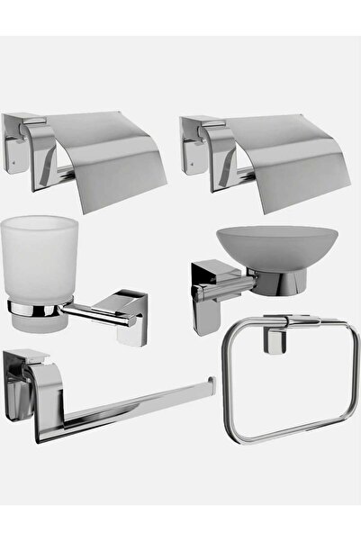 FNDHOME Krom Lux Set of 6 Toilet Paper Holder with Lid, Toothbrush Holder, Soap Dish, Solo Towel Holder, Round Towel Holder