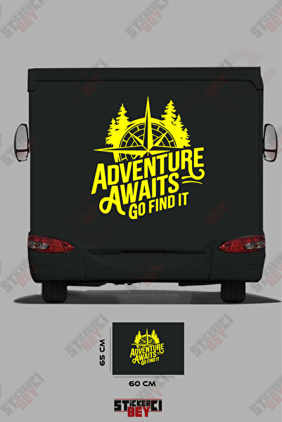STİCKERCI BEY ملصق مركبة التخييم مع تصميم بوصلة وعبارة 'المغامرة تنتظر، اذهب ...