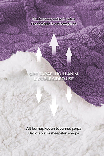 Evlen Home Collection Pufly Jacquard Sherpa Blanket Set Double Size 3 Pieces Soft Plush Wellsoft Bedspread Lilac