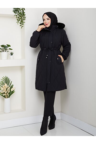 Moda İncir 100cm Baklava Patterned Kri̇nkil Fabric Coat