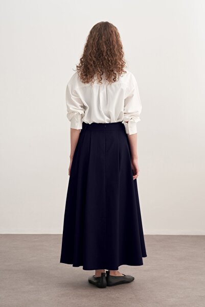 EBU Prive Fusta dublu plisată din gabardină pentru femei, albastru bleumarin