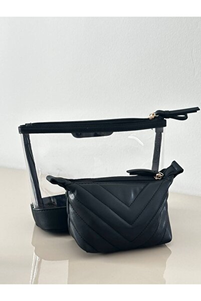 Nues حقيبة مكياج مكونة من قطعتين / أسود