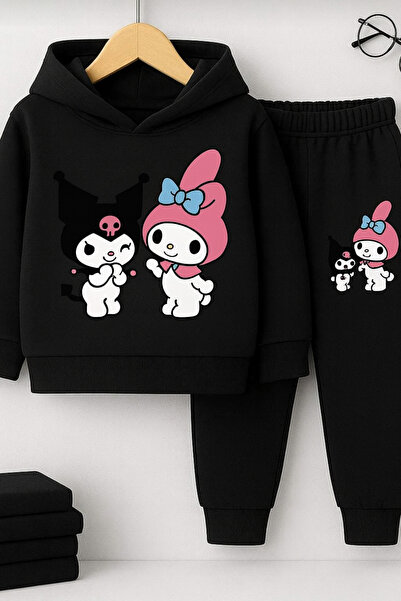 SAINT YUX Σετ παιδικής χειμερινής φόρμας Kuromi & My Melody σε μαύρο χρώμα