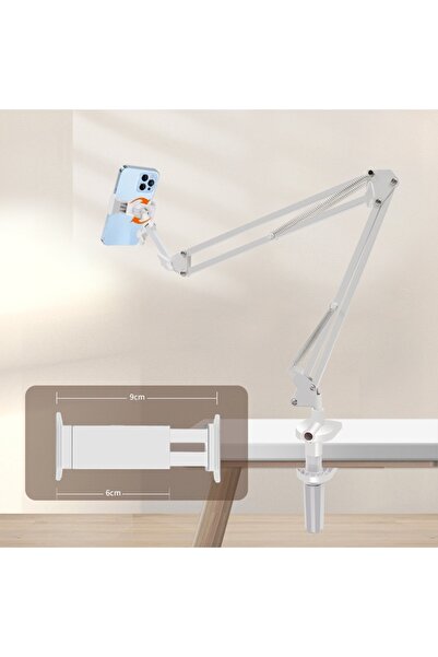 OEM Professional universal metal phone holder, 2-segment mechanical arm, 360° rotation, White