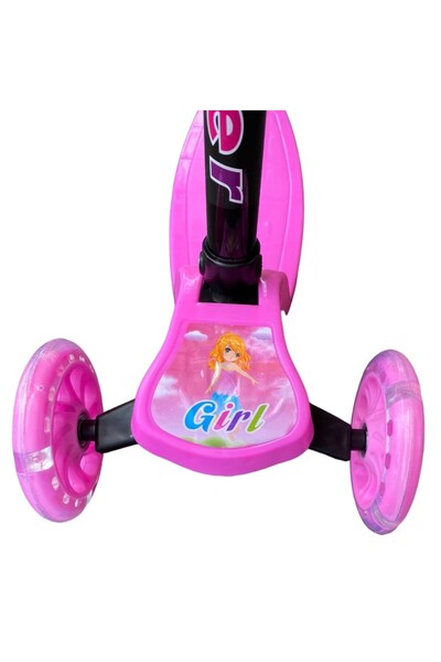 PROCART Children's scooter, foldable, 3 wheels with multi-colored LED lights, adjustable height, pink