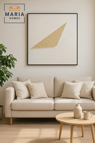 MARIA HOMES White and Gold Square Geometric Wall Art – Modern Luxury Textured Decor for Home & Office-100*100CM